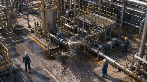 Un chorro saliendo de la bomba y un charco que crece
