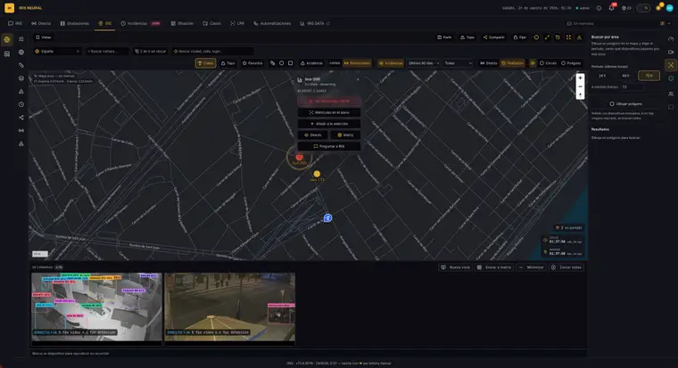 Mapa de la ciudad con las cámaras situadas, y debajo dos de ellas en directo.