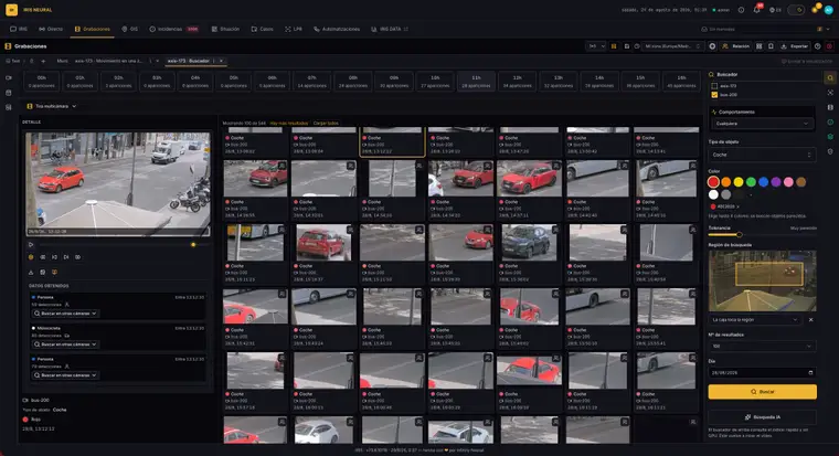 Búsqueda en el histórico: todos los coches rojos de un día, sin revisar horas de vídeo.